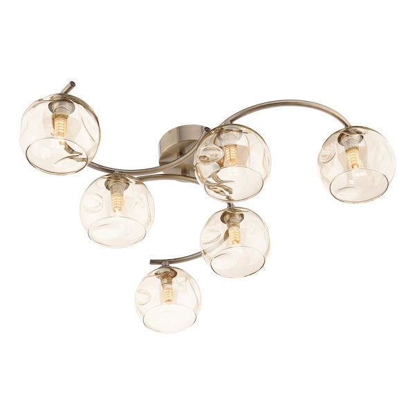 Dar Nakita 6lt Semi-Flush Antique Brass with Champagne Glass – from Amos Lighting + Home