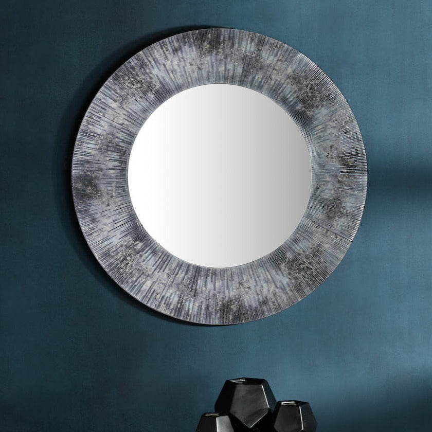 Dar Neome Round Mirror with Purple Grey Frame – from Amos Lighting + Home