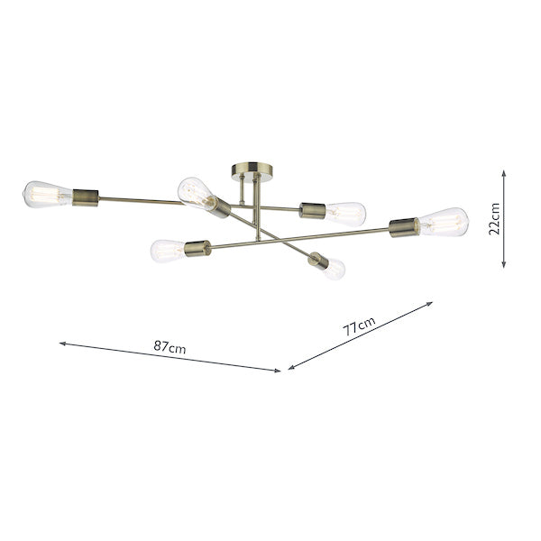 Dar Neve 6 Light Flush Antique Brass – from Amos Lighting + Home