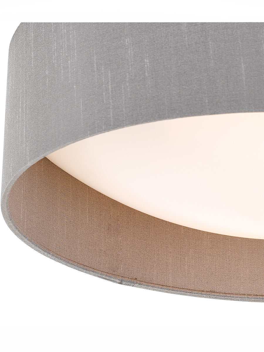 Dar Nysa 2 Light Flush Grey Faux Silk 40cm – from Amos Lighting + Home