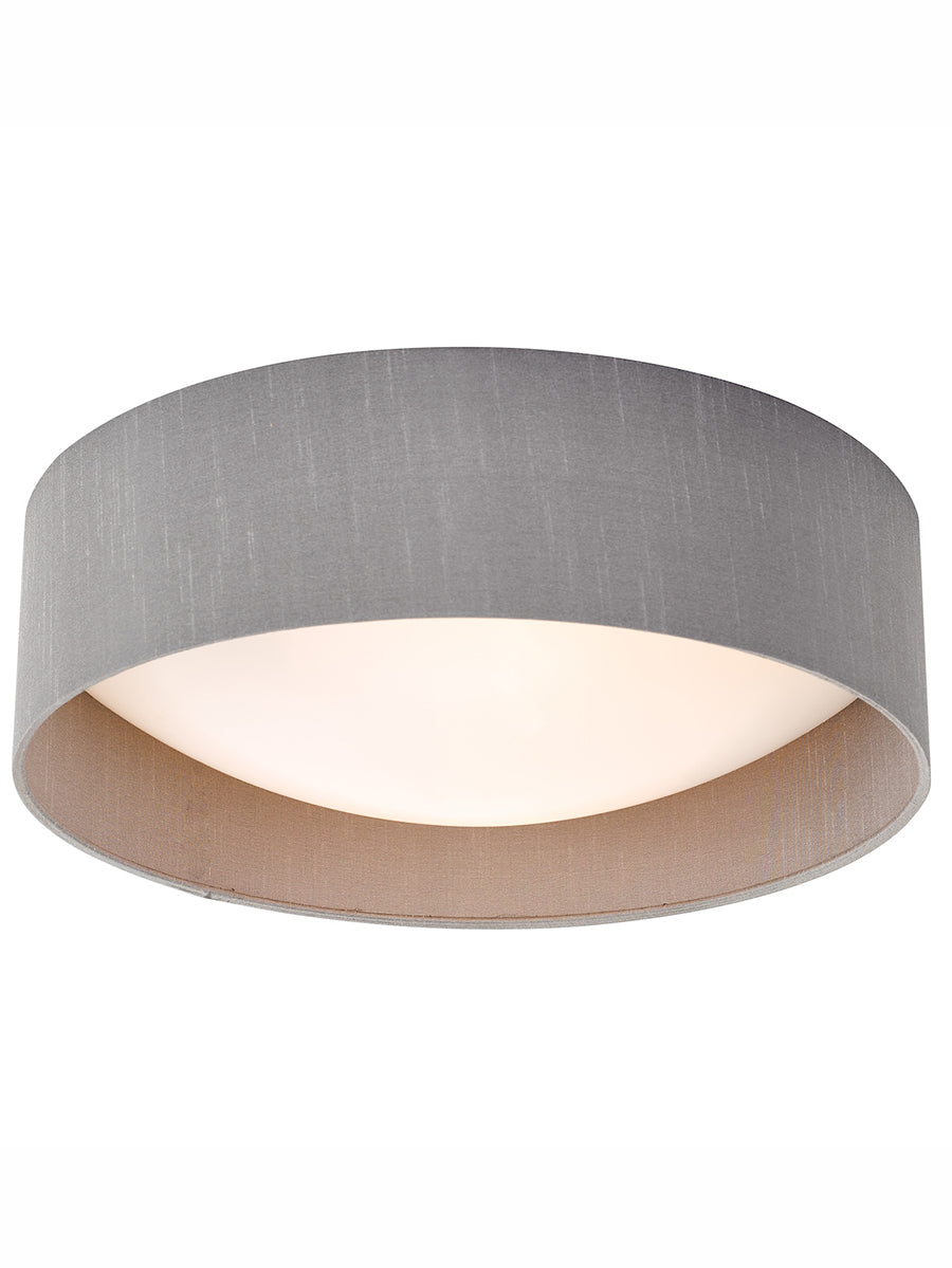 Dar Nysa 2 Light Flush Grey Faux Silk 40cm – from Amos Lighting + Home