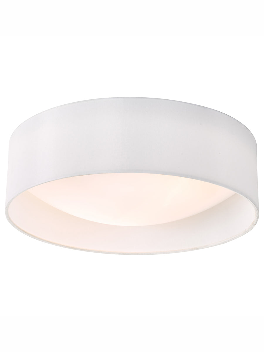 Dar Nysa 2 Light Flush White Faux Silk 40cm – from Amos Lighting + Home