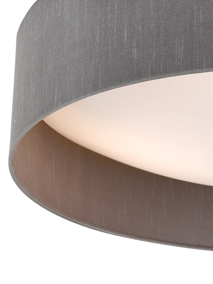 Dar Nysa 3 Light Flush Grey Faux Silk 60cm – from Amos Lighting + Home