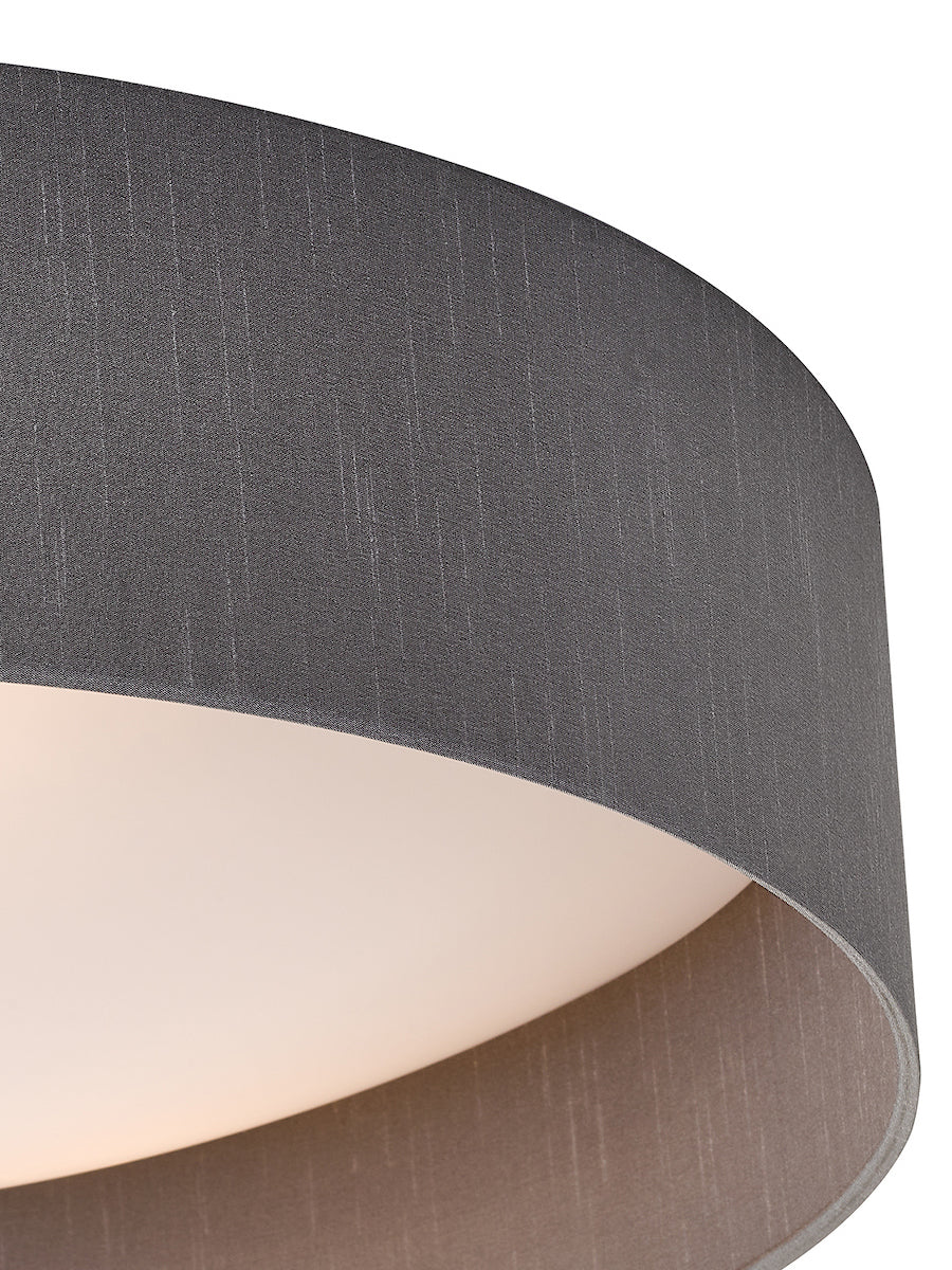 Dar Nysa 3 Light Flush Grey Faux Silk 60cm – from Amos Lighting + Home