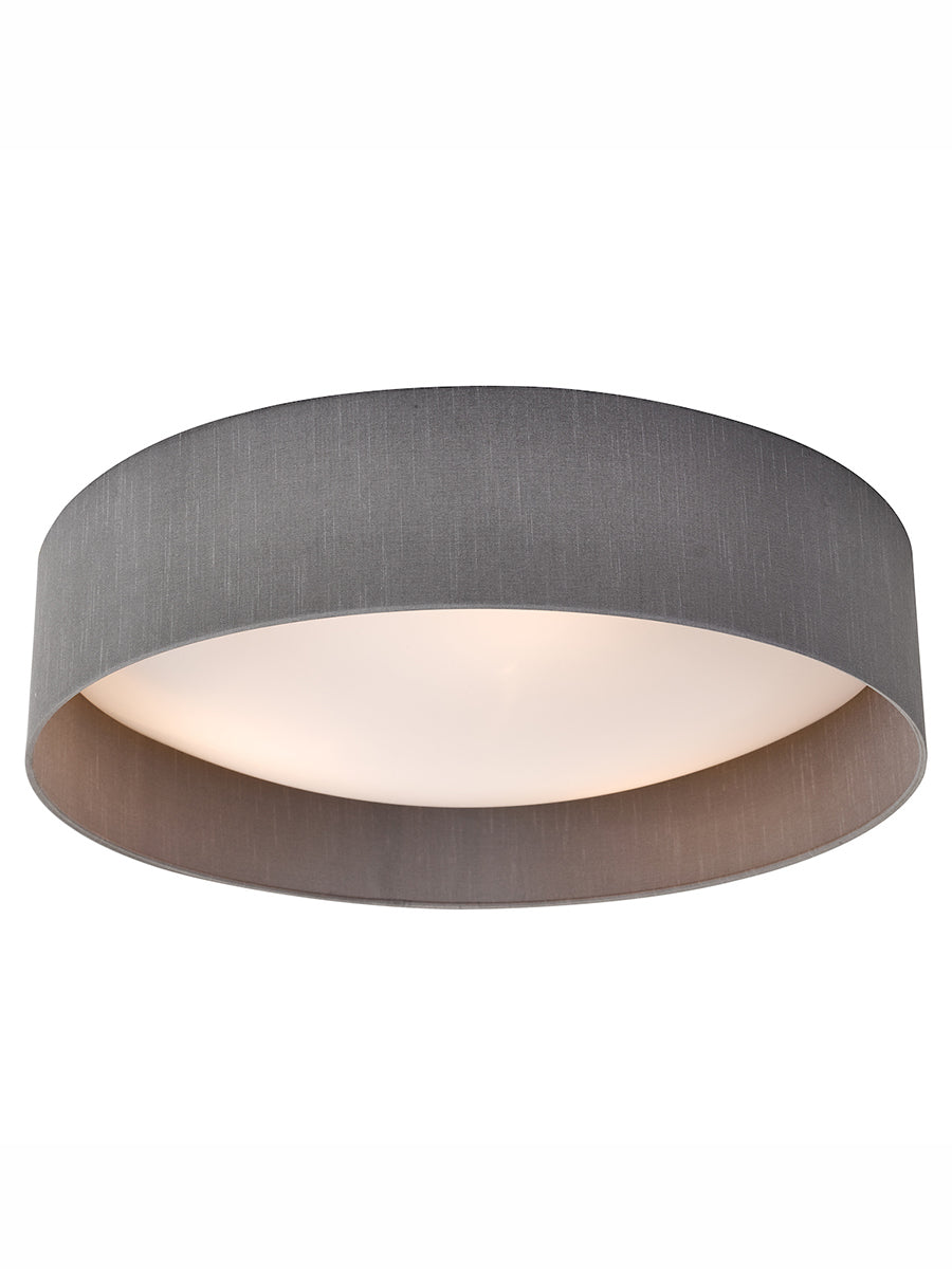 Dar Nysa 3 Light Flush Grey Faux Silk 60cm – from Amos Lighting + Home