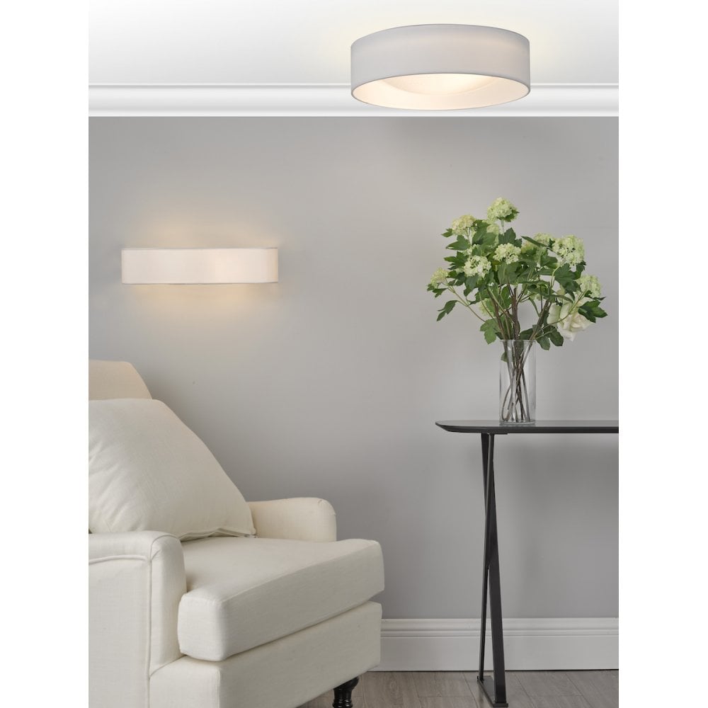 Dar Nysa 3 Light Flush White Faux Silk 60cm – from Amos Lighting + Home