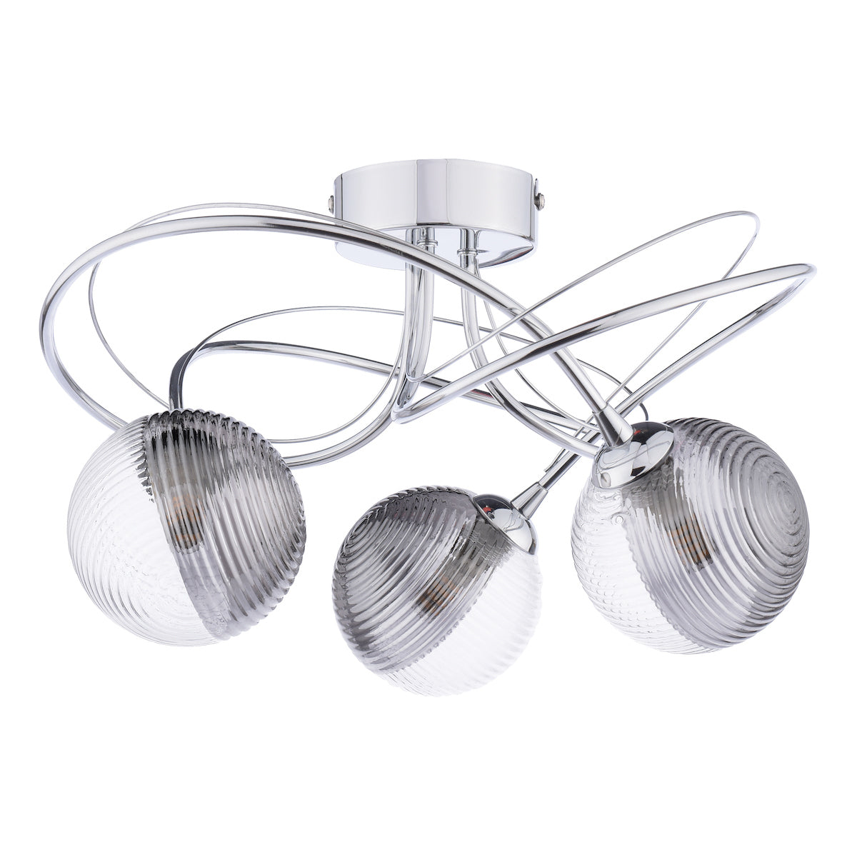 Dar Onawa 3 Light Semi-Flush Polished Chrome & Smoked/Clear Ribbed Glass – from Amos Lighting + Home