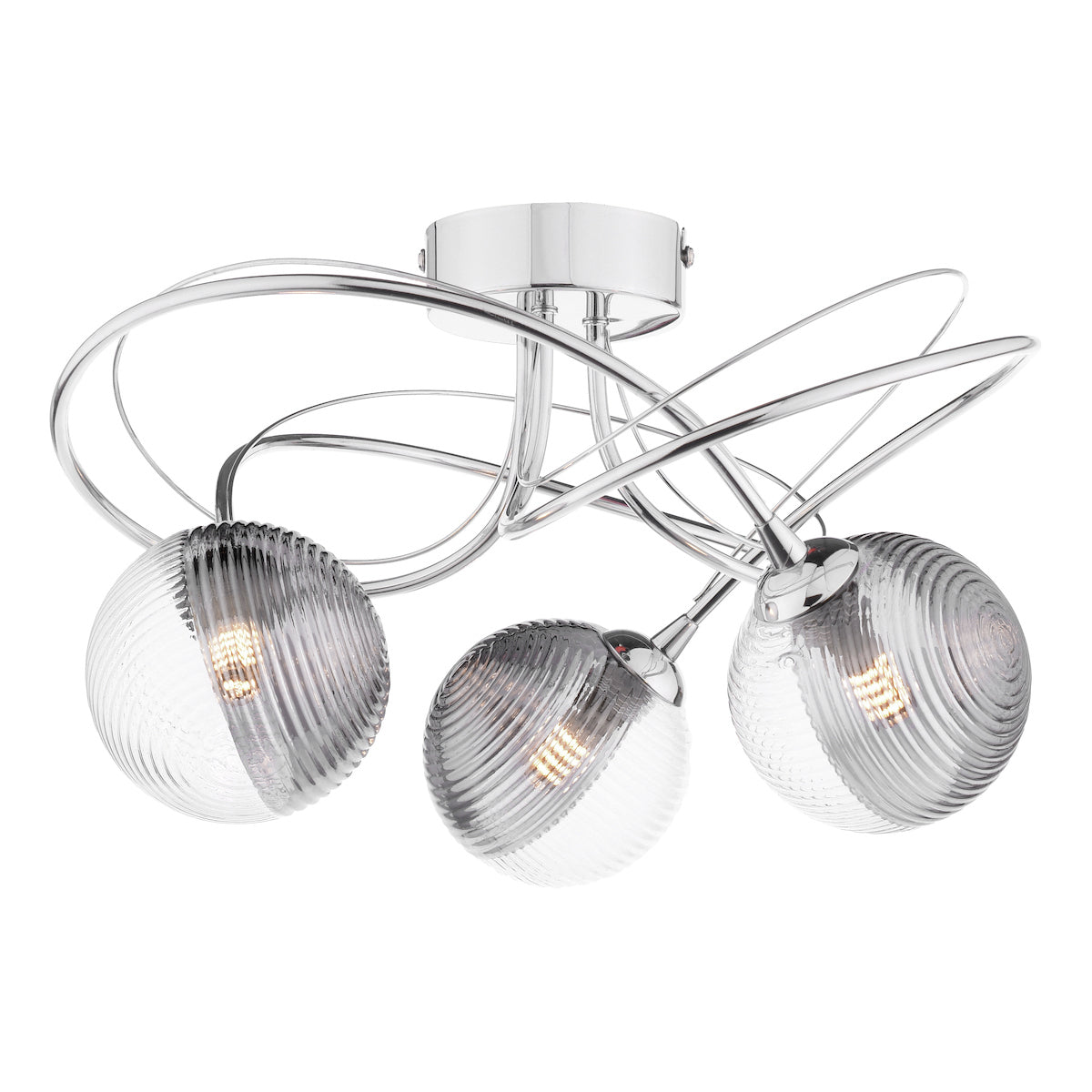 Dar Onawa 3 Light Semi-Flush Polished Chrome & Smoked/Clear Ribbed Glass – from Amos Lighting + Home