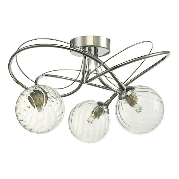 Dar Onawa 3 Light Semi Flush with Twisted Closed Glass – from Amos Lighting + Home