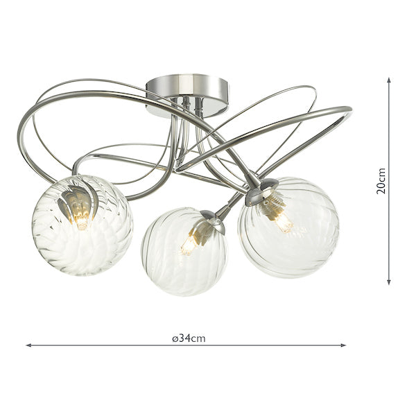 Dar Onawa 3 Light Semi Flush with Twisted Closed Glass – from Amos Lighting + Home