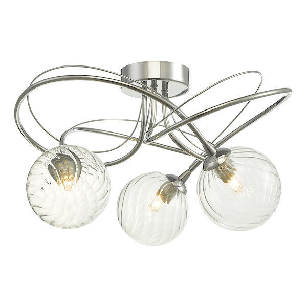 Dar Onawa 3 Light Semi Flush with Twisted Closed Glass – from Amos Lighting + Home