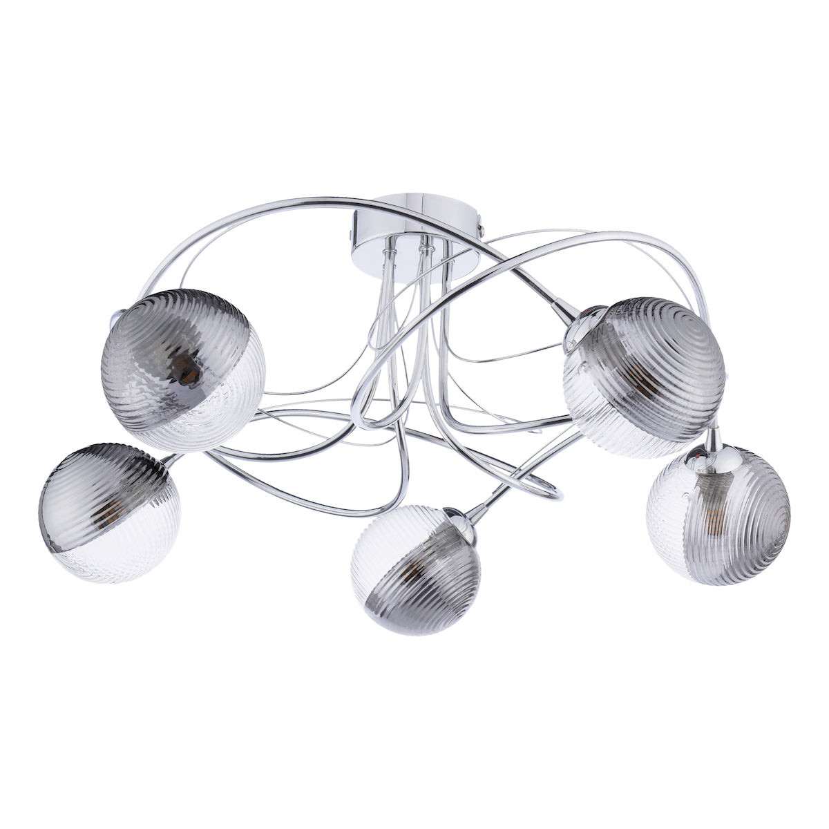 Dar Onawa 5 Light Semi-Flush Polished Chrome & Smoked/Clear Ribbed Glass – from Amos Lighting + Home