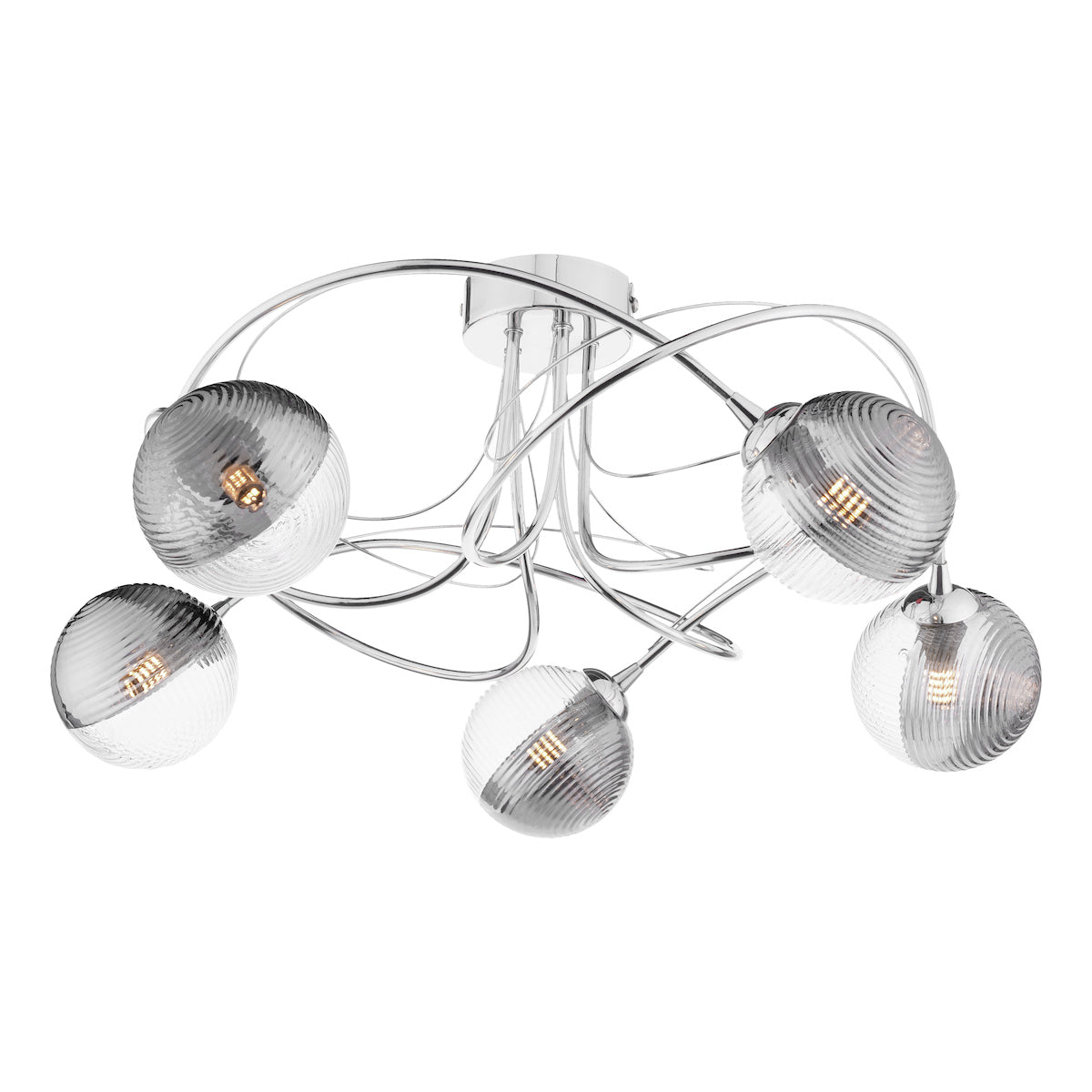 Dar Onawa 5 Light Semi-Flush Polished Chrome & Smoked/Clear Ribbed Glass – from Amos Lighting + Home