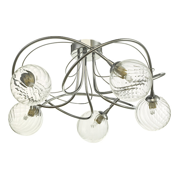 Dar Onawa 5 Light Semi Flush with Twisted Closed Glass – from Amos Lighting + Home