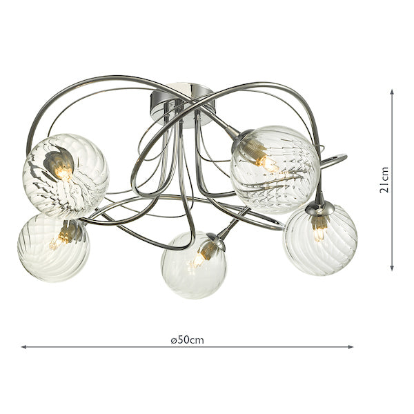 Dar Onawa 5 Light Semi Flush with Twisted Closed Glass – from Amos Lighting + Home