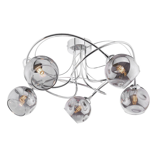 Dar Onawa 5lt Semi Flush Ceiling Light Dimpled Smoked Glass – from Amos Lighting + Home