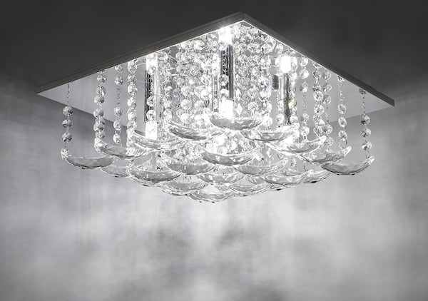 Dar Orella 5 Light Flush Ceiling Light Crystal and Chrome – from Amos Lighting + Home