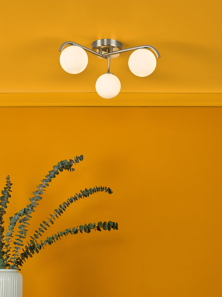 Dar Orlena 3 Light Flush Satin Chrome and Opal Glass – from Amos Lighting + Home