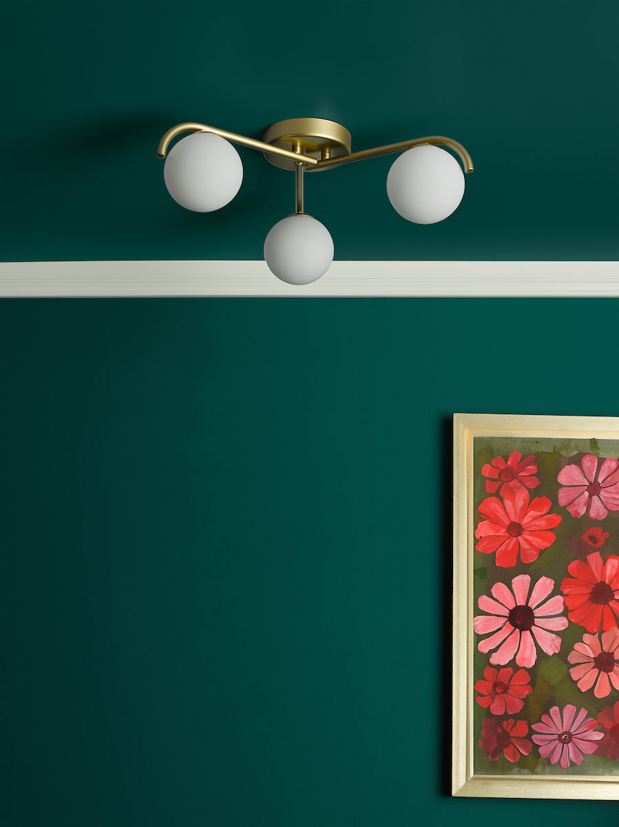 Dar Orlena 3 Light Flush Satin Gold and Opal Glass – from Amos Lighting + Home