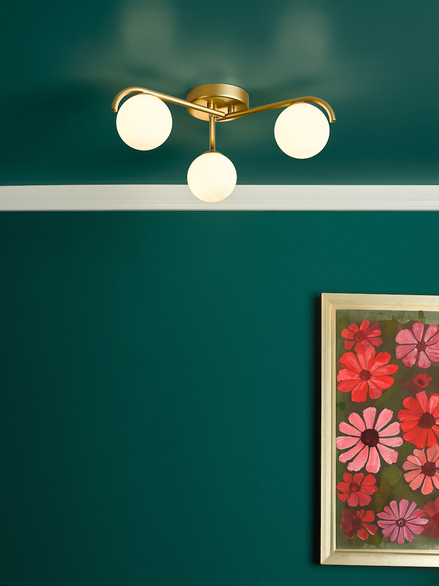 Dar Orlena 3 Light Flush Satin Gold and Opal Glass – from Amos Lighting + Home