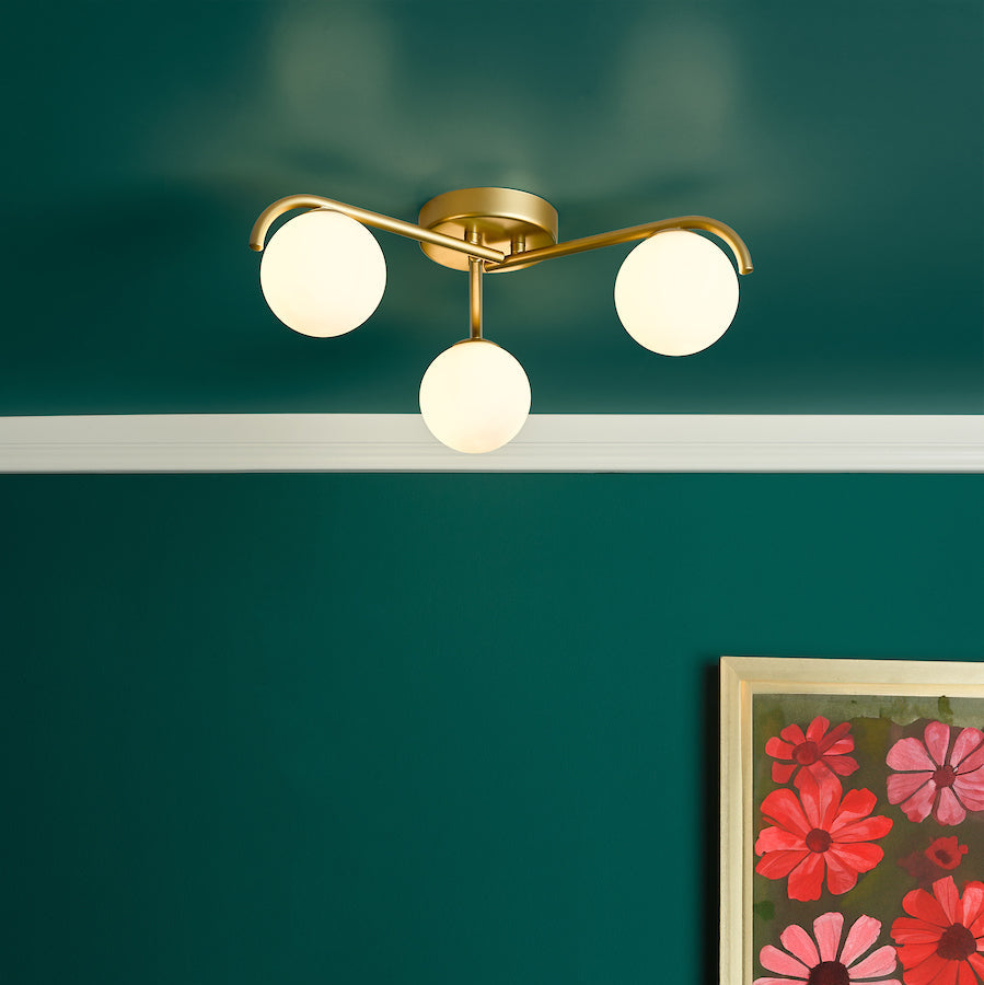 Dar Orlena 3 Light Flush Satin Gold and Opal Glass – from Amos Lighting + Home