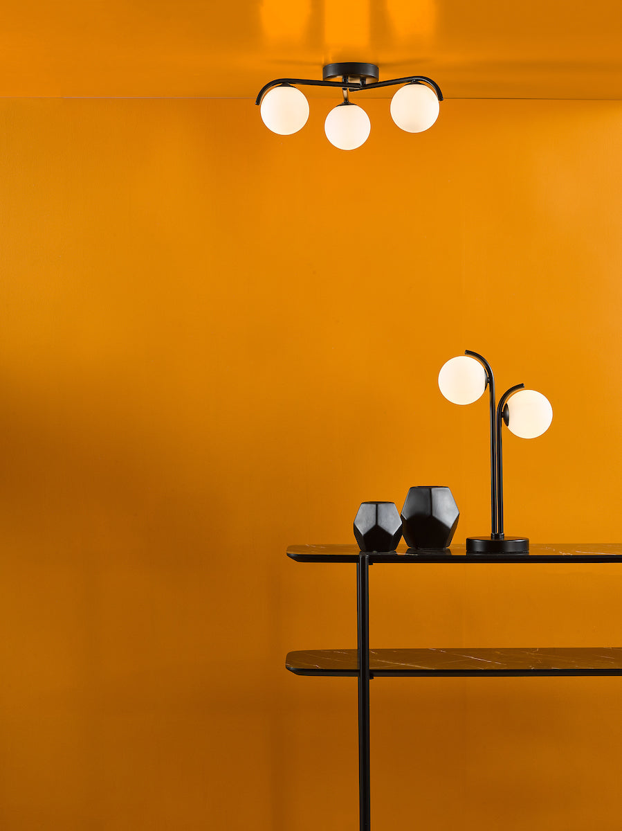 Dar Orlena 3 Light Semi-Flush Matt Black and Opal Glass – from Amos Lighting + Home