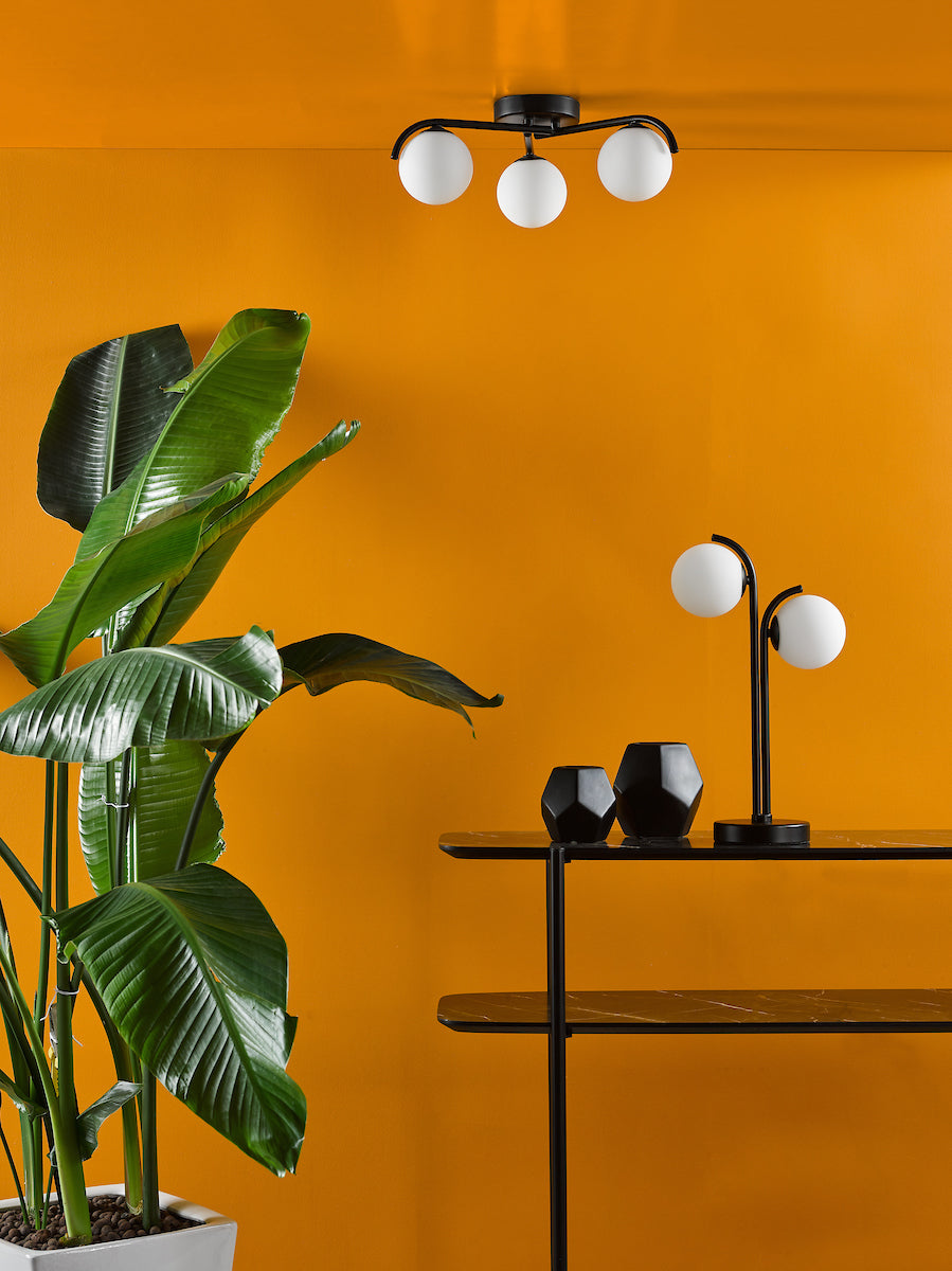 Dar Orlena 3 Light Semi-Flush Matt Black and Opal Glass – from Amos Lighting + Home