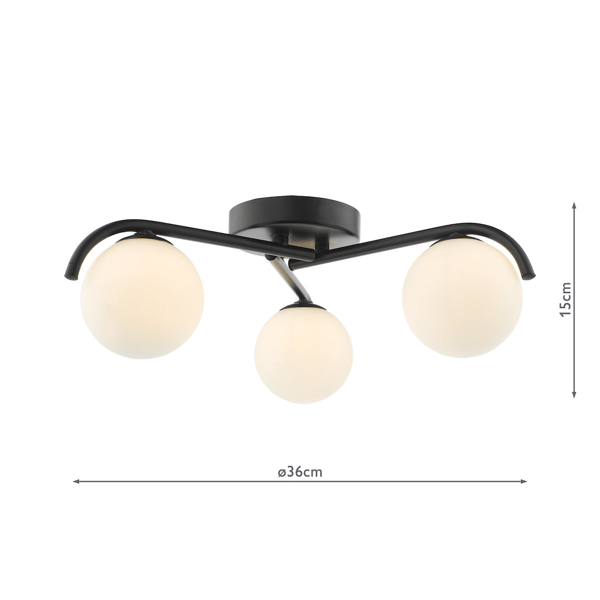 Dar Orlena 3 Light Semi-Flush Matt Black and Opal Glass – from Amos Lighting + Home