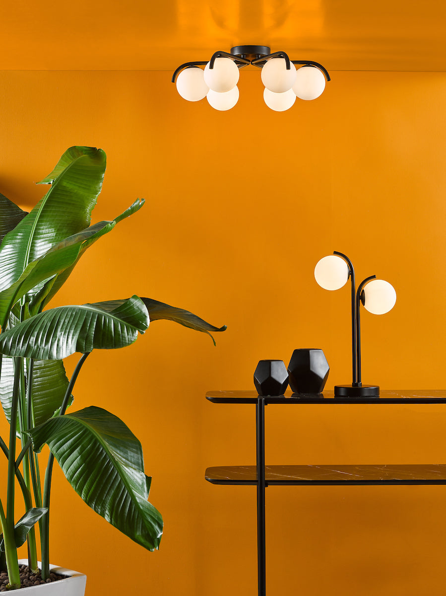 Dar Orlena 6 Light Semi-Flush Matt Black and Opal Glass – from Amos Lighting + Home