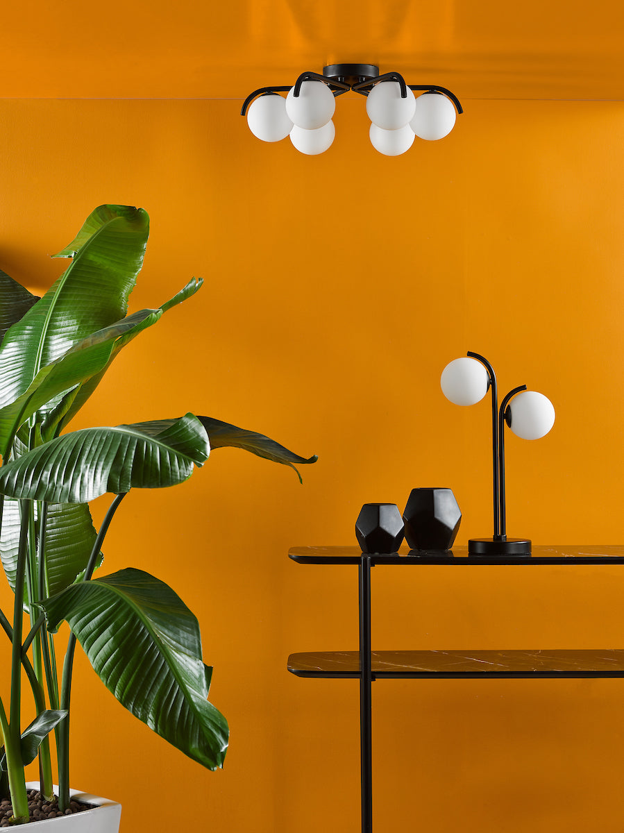 Dar Orlena 6 Light Semi-Flush Matt Black and Opal Glass – from Amos Lighting + Home