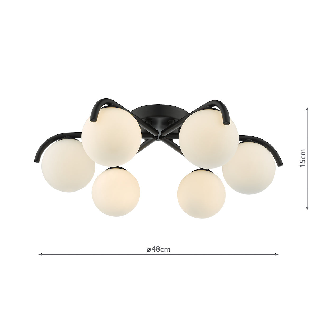Dar Orlena 6 Light Semi-Flush Matt Black and Opal Glass – from Amos Lighting + Home