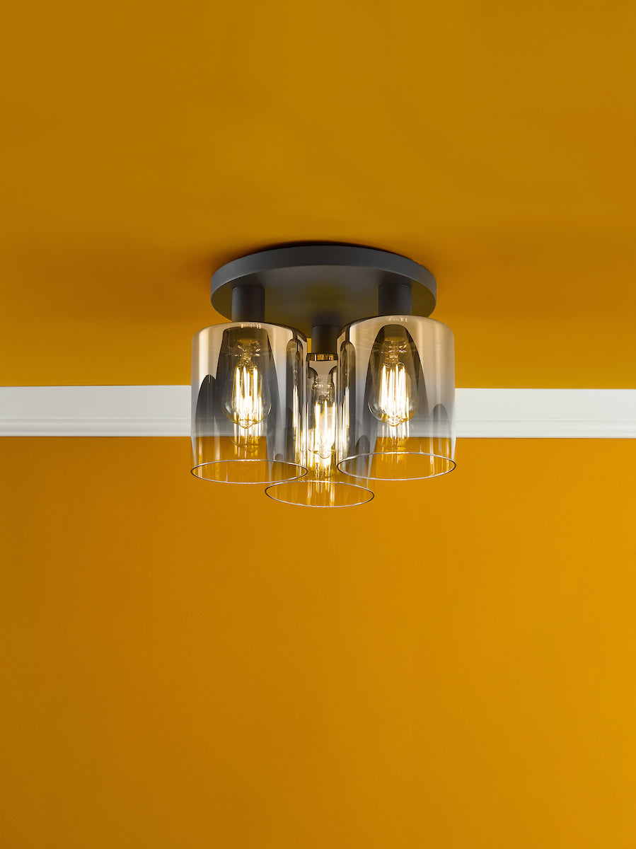 Dar Savannah 3 Light Flush Matt Black and Smoked Glass – from Amos Lighting + Home