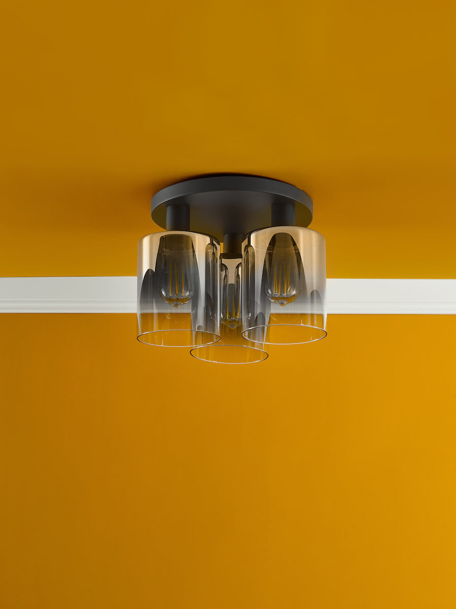 Dar Savannah 3 Light Flush Matt Black and Smoked Glass – from Amos Lighting + Home