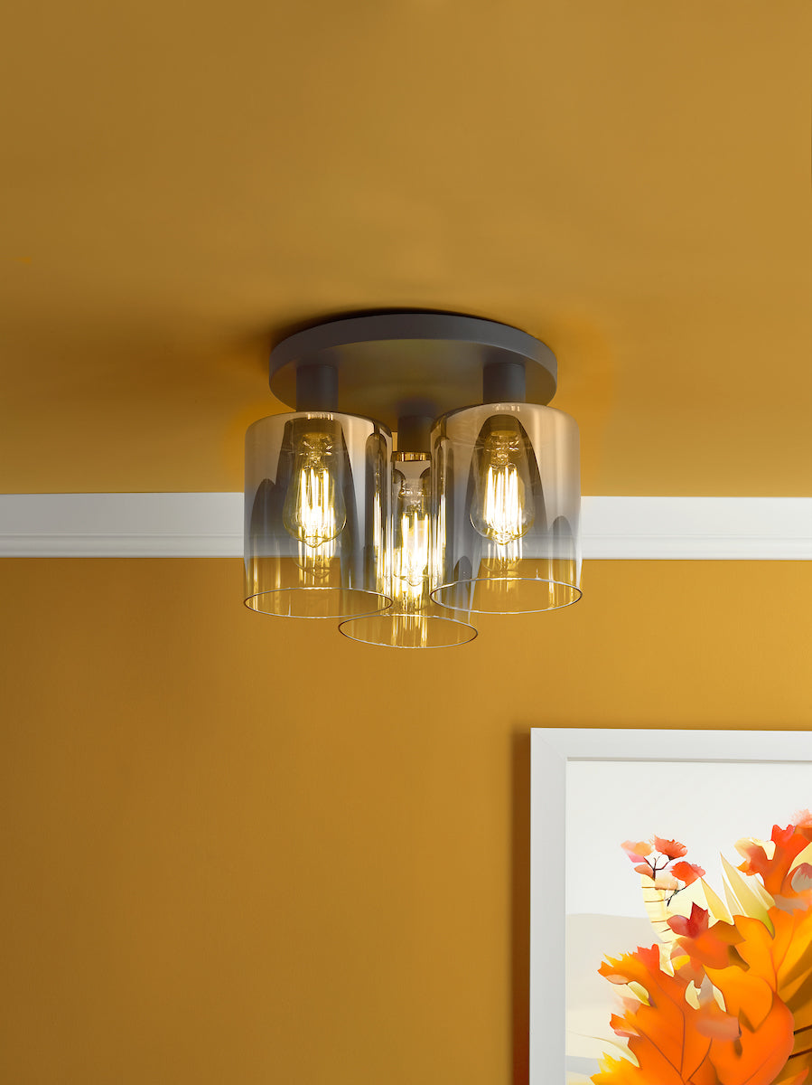 Dar Savannah 3 Light Flush Matt Black and Smoked Glass – from Amos Lighting + Home