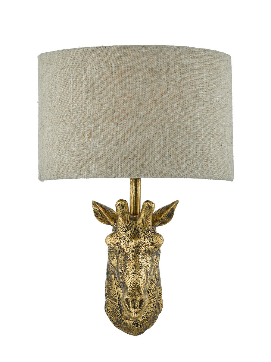 Dar Sophie Giraffe Wall Light Gold with Natural Linen Shade – from Amos Lighting + Home