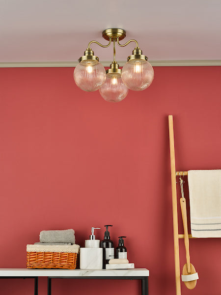 Dar Tamara Bathroom Semi Flush Light Antique Brass IP44 – from Amos Lighting + Home