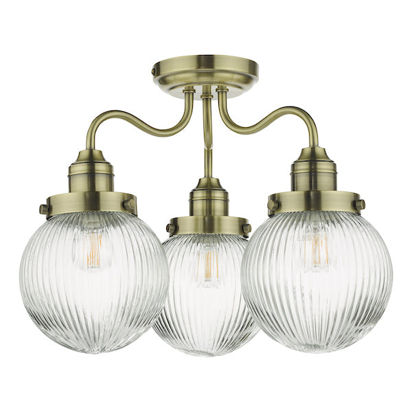 Dar Tamara Bathroom Semi Flush Light Antique Brass IP44 – from Amos Lighting + Home