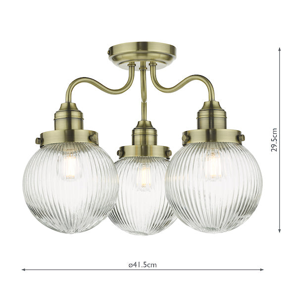 Dar Tamara Bathroom Semi Flush Light Antique Brass IP44 – from Amos Lighting + Home