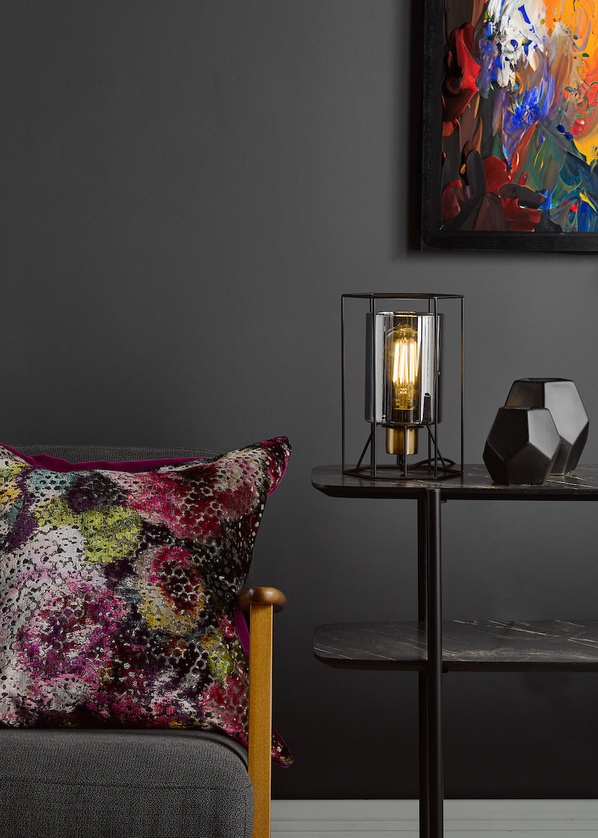 Dar Tatum Table Lamp Matt Black and Smoked Glass – from Amos Lighting + Home