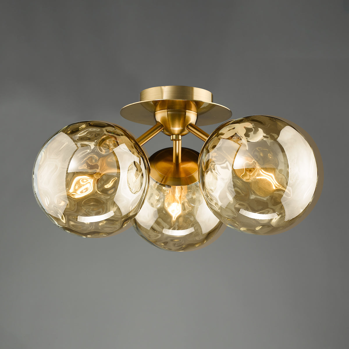Dar Ulrika 3 Light Semi-Flush Antique Brass and Amber Glass – from Amos Lighting + Home