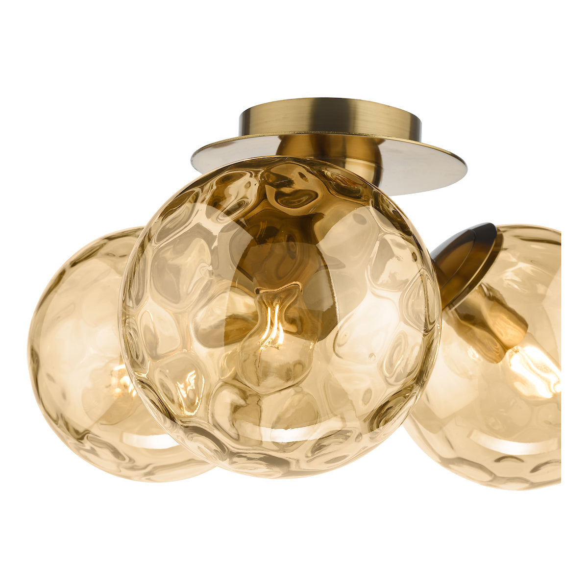 Dar Ulrika 3 Light Semi-Flush Antique Brass and Amber Glass – from Amos Lighting + Home