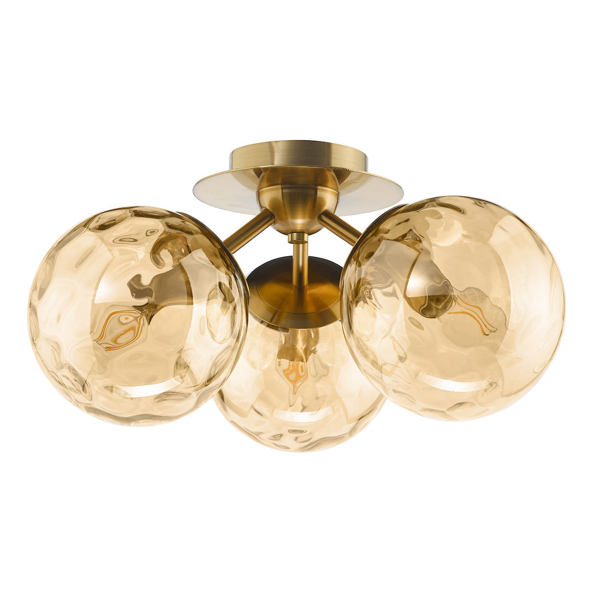 Dar Ulrika 3 Light Semi-Flush Antique Brass and Amber Glass – from Amos Lighting + Home
