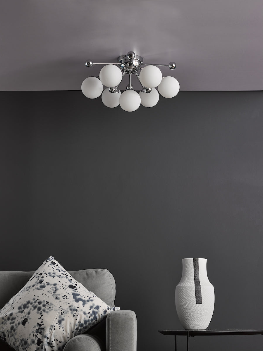 Dar Ursa 7 Light Flush Polished Chrome and Opal Glass – from Amos Lighting + Home