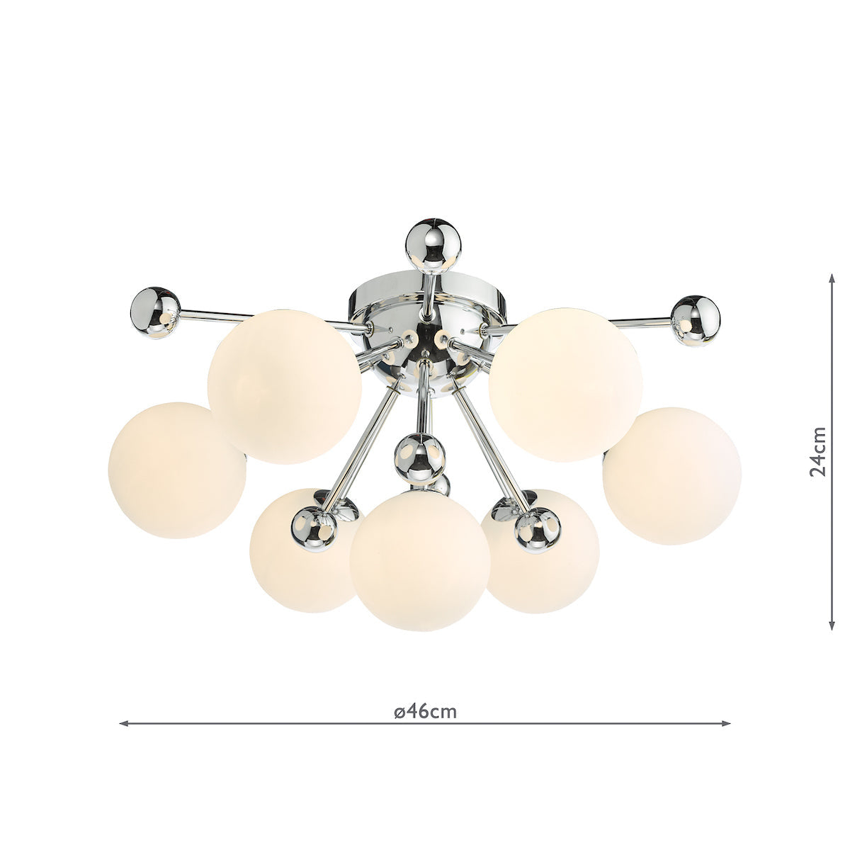 Dar Ursa 7 Light Flush Polished Chrome and Opal Glass – from Amos Lighting + Home