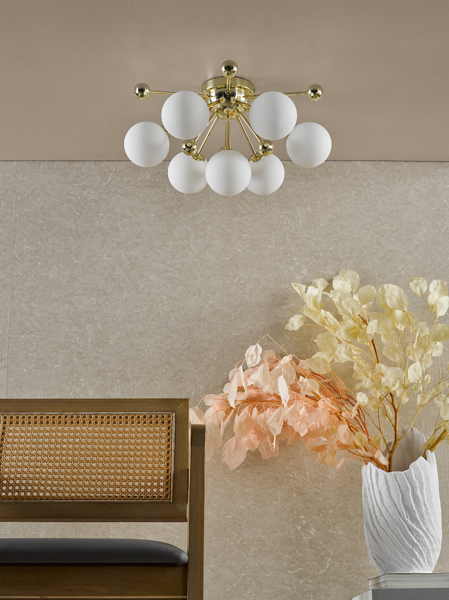 Dar Ursa 7 Light Flush Polished Gold and Opal Glass – from Amos Lighting + Home