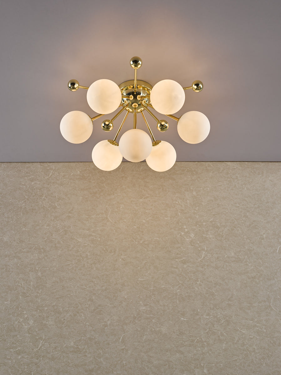 Dar Ursa 7 Light Flush Polished Gold and Opal Glass – from Amos Lighting + Home