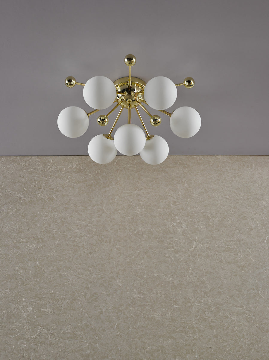 Dar Ursa 7 Light Flush Polished Gold and Opal Glass – from Amos Lighting + Home