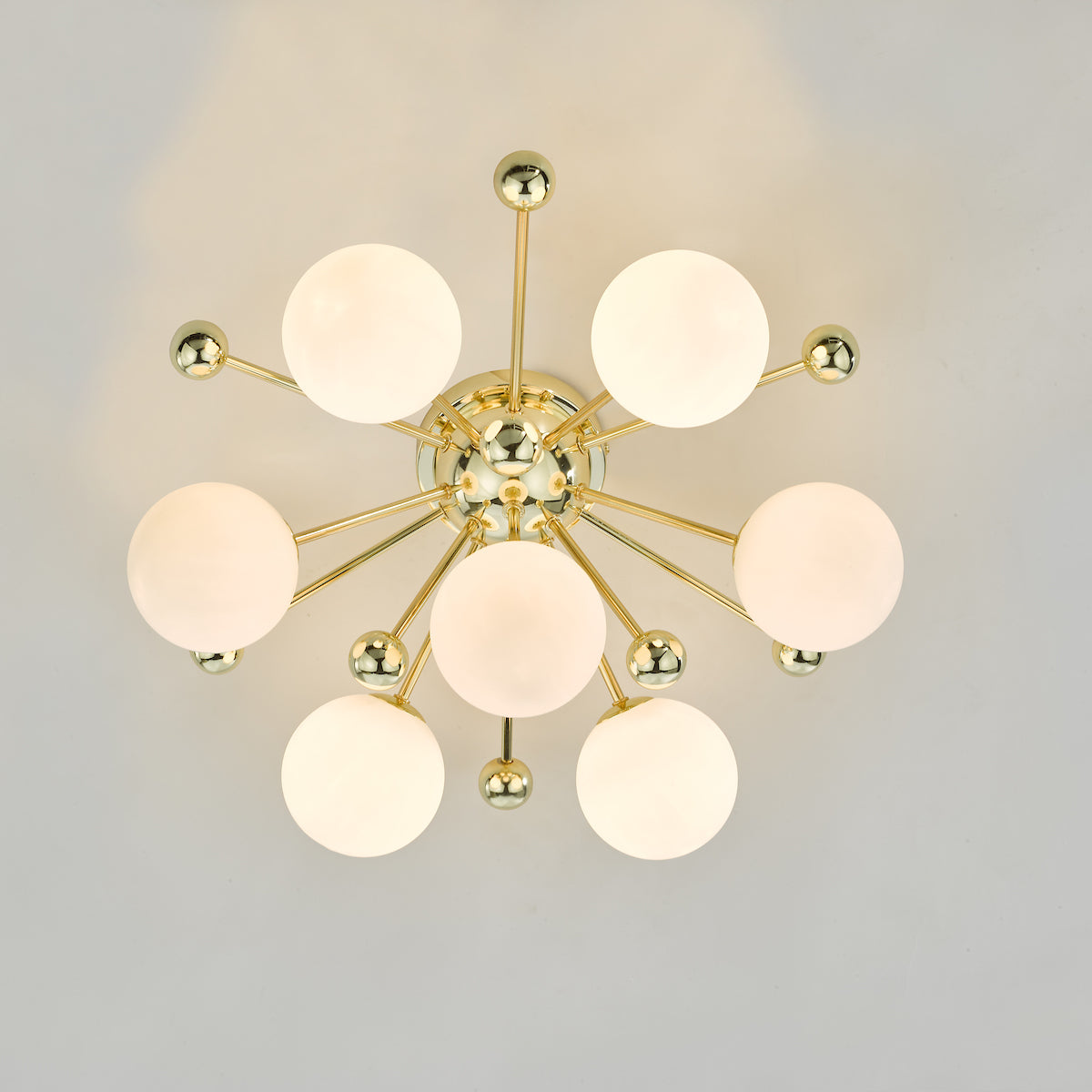Dar Ursa 7 Light Flush Polished Gold and Opal Glass – from Amos Lighting + Home