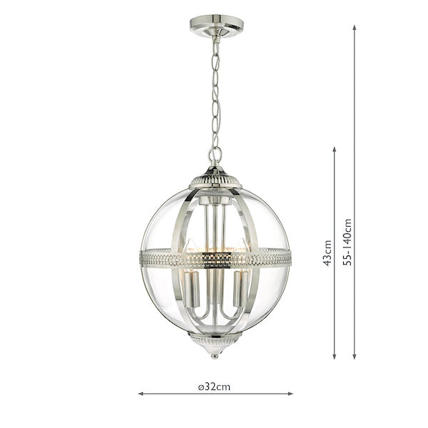 Dar Vanessa 3 Light Lantern Polished Nickel & Glass – from Amos Lighting + Home