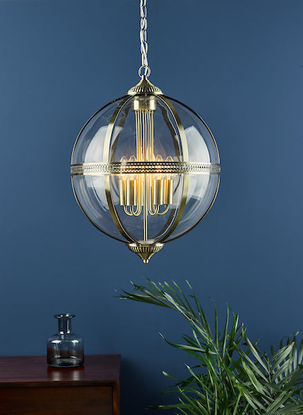 Dar Vanessa 5 Light Lantern Antique Brass & Glass – from Amos Lighting + Home
